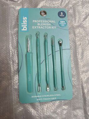 5pc Bliss Professional Blemish Extraction Kit stainless steel Blue New